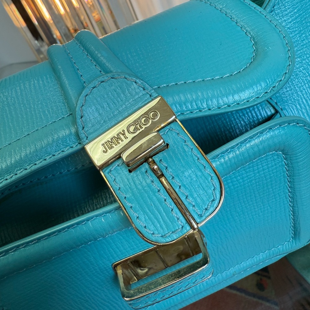 Jimmy Choo Turquoise Leather Hobo Shoulder Bag Gold Hardware - Picture 5 of 8